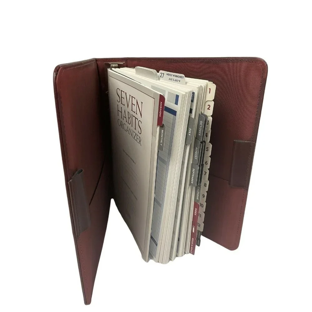 Covey Leadership Center Seven Habits Organizer Unisex Burgundy Leather 7-Ring